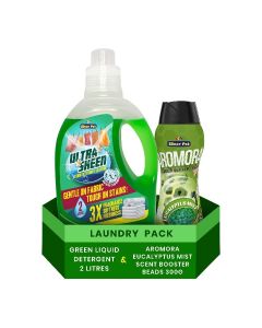 Bundle Pack - Green Liquid Detergent 2Ltr + Eucalyptus Mist In Wash Scent Boosters Softener 300g - Laundry Liquid Detergent - Powerful Deep Clean Formula & Long Lasting Fragrance - Makes Clothes Soft, Fresh & Shiny