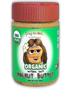 Crazy Go Nuts Organic Walnut Butter with Sea Salt - Healthy Walnut Spread, Keto, Vegan, Low Carb, Gluten Free, Non-GMO, Raw Organic Nut Butter, Omega 3 Fatty Acids - 9 Oz