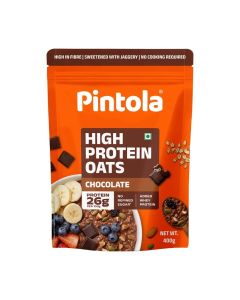 Pintola 26g High Protein Dark Chocolate Oats 400g, No Refined Sugar, with Almonds, Raisins, Pumpkin & Chia Seeds, 9.6g Fiber, Rolled Oats for Weight management, Breakfast Cereals