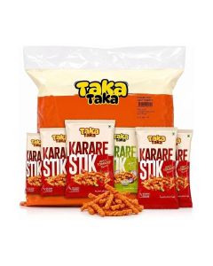 Taka Taka Karare Stik - Juicy Tomato Flavour, 12 Pack (25g each) / Crispy Corn Snack Sticks / Tangy & Savory Tomato Taste / Perfect for Snacking On-the-Go