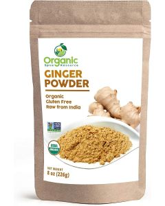 Organic Ginger Powder - 8 oz (226g) - USDA Organic, Non-GMO, Gluten Free, Raw from India - Resealable Bag