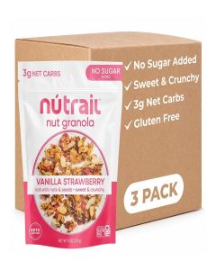 NuTrail Nut Granola Cereal, Vanilla Strawberry, No Sugar Added, Keto, Low Carb, Gluten Free, Grain Free, Healthy Breakfast 8 oz. 3 Count