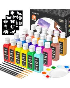Shuttle Art Fabric Paint 24 Colors Permanent Soft Fabric Paint in Bottles 60ml2oz with Brushes Stencils NonToxic Textile Paint for TShirts Shoes Jeans Bags DIY Projects Crafts