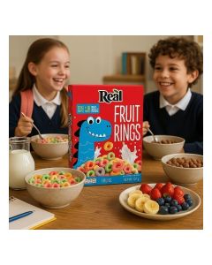 Real Flakes - Fruits Rings – Healthy High-Protein Cereal, Low Sugar, Preservative-Free, 12g Protein per Serving – Perfect for Breakfast or On-the-Go, 250g Pack