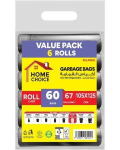 67 Gallons,Pack of 60-Pieces, Size 105x125 cm, ( 10 Trash Bags x 6 Rolls) Bio-degradable Garbage Bags Rolls, Bundle Pack, Value Pack