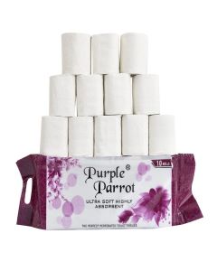 Purple Parrot Toilet Tissue Paper Roll 2 Ply Pack of 10 Rolls Each roll 250 Sheet Natural Virgin Pulp / Quick Water Absorption