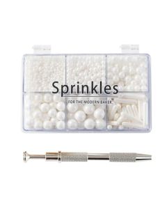 Kasvan White Mix Sugar Sprinkles Edible Candy Pearls with 4Claw Sprinkle Pen118g416 Oz Gift Box Pack Baking Cake Decorations Ice Cream Toppings and Cookie Decorating Wedding Party Chirstmas Supplies