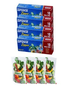Zip Lock Bag with Zipper / Small Pack of 4 (40 Bags, 21×18 cm) / Ziplock Bags for Fridge & Travel Packing / Zipper Pouch & Zip Lock Covers for Food, Vegetables & Snacks