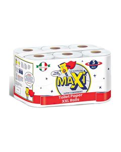 Toilet Roll 3 Ply, Pack of 12 Rolls - 162 High Absorbent Sheets per Roll