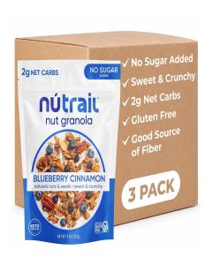 NuTrail Nut Granola Cereal, Blueberry Cinnamon, No Sugar Added, Gluten Free, Grain Free, Keto, Low Carb, Healthy Breakfast Cereal 8 oz. 3 Count