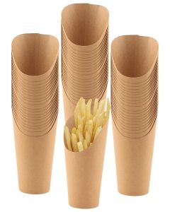 HOIGON 150 PCS 16oz French Fry Cups, Disposable French Fries Holder Brown Kraft Paper Charcuterie Cup, Appetizer Cups for Waffle Paper Cones Popcorn Ice Cream Holder