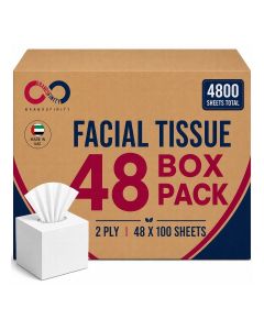2 Ply Facial Tissue 4800 Sheets in Cube Boxes - Contains 48 Box of 100 Premium Quality Soft and Absorbent Tissues