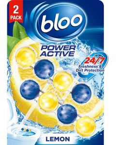Solid Toilet Rim Block Power Active Lemon Twin Pack / 4 In 1 Toilet Cleaners With Anti-Limescale, Cleaning Foam, Dirt Protection And Extra Freshness / Twin Value Pack 2X50G Toilet Block