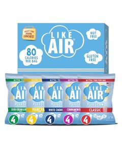 Like Air Puffcorn 5 Flavor Variety Pack Pack of 20 Snack Box 50 Calories Per Cup Gluten Free Snacks For Kids Kosher NonGMO Corn Shark Tank Product
