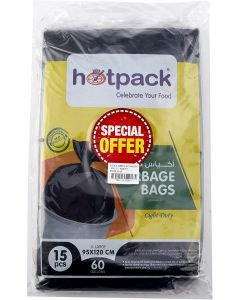 Hotpack Garbage Bag 95x120cm, 60 Gallon, 15 Pieces, Pack of 3 45 Bags