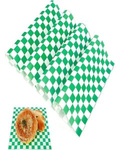Butter Paper - Green Check Sheets 10x10 Inch / 1 Kg Pack (Approx. 404 Sheets) / Food Grade Wrapping Paper for Sandwich, Burger, Bakery, Gift Wrapping, Craft Use - Green Color.