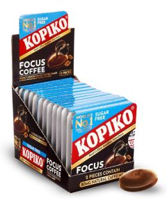 Kopiko Focus Coffee Candy - Sugar-Free Hard Candy with 80mg Caffeine per 2 Pieces, 12 Pack