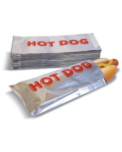 Better Kitchen Products Foil Hot Dog Wrappers 9 x 37 Insulated Grease Resistant Hot Bag Sleeves Disposable Foil Paper Hot Dog Bags 100 Pack