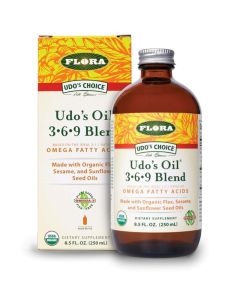 Flora Udos Choice Omega 369 Oil Blend Made with Organic Flax Sesame Sunflower Seed Oils PlantBased Vegan Omega Fatty Acids Based on Ideal 211 Ratio 85fl oz Glass Bottle
