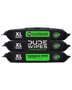 DUDE Wipes Flushable Wipes 3 Pack 144 Count Herbal Relief ExtraLarge With Hazel Geranium Essential Oils Septic and Sewer Safe