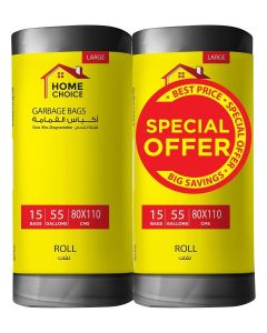 55 Gallons, Pack of 30-Pieces, Size 80*110 cm (15 Trash Bags X 2 Rolls), Heavy Duty Bio-degradable Garbage Bags Rolls, Bin Liners