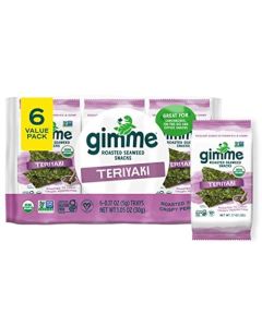 Gimme Seaweed Organic Premium Roasted Seaweed Snacks Teriyaki 6 Count Keto Vegan GlutenFree Great Source of Omega3s and Iodine Healthy OnTheGo Snack for Kids and Adults