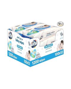 WOW Baby Wipes - Mild Fragrance 99% Water Wipes / Extra Thick Long Wipes with Organic Aloe Vera, Chamomile Extract and Vitamin E, Gentle on sensitive skin/ 100's Pack of 12 / 1200 Sheets