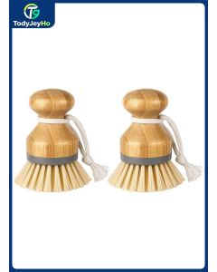 Bamboo Palm Brush, Scrubbing Brush for Dishes, Pots, Pans, Washing Up Brush, Pot Brush, Dish Brush, Kitchen Sink Cleaning 2 Pieces