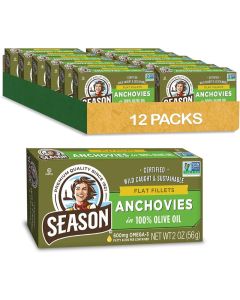 Season Flat Anchovies in 100% Olive Oil - 2 Ounce Tins (Pack of 25)