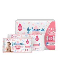 Johnson's Baby Wipes - Gentle All Over, Pack of 216 wipes