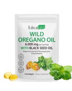 1 Pack Oregano Oil Supplement, Oil of Oregano Softgels, Organic Oregano Oil Supplement Capsules, 2 in 1 6000mg Oil of Oregano with Black Seed Oil