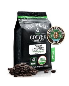 The Bean Organic Coffee Company Water Processed DECAF Le Bean Dark French Roast Whole Bean Coffee 16Ounce Bag