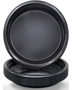 BONSINY Black Plastic Plates 12 inch x 10 inch- Oval Black Plates Disposable for Party Birthday Picnic BBQ Halloween (50 Count)