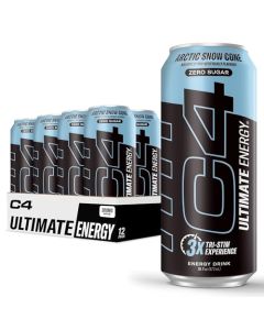 C4 Ultimate Sugar Free Energy Drink 16oz Pack of 12 Arctic Snow Cone Pre Workout Performance Drink with No Artificial Colors or Dyes