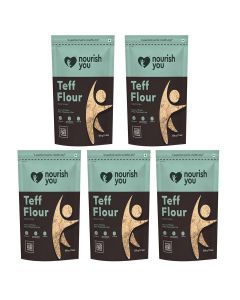 Nourish You Teff Flour 2.5 KG / Gluten Free / Improves Gut Health / Rich in Micro-nutrients / No preservatives / Whole Grain Teff Flour / 500 Gm each / Pack of 5