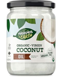 Heaven Earth USDA Organic Unrefined Virgin Coconut Oil 16oz Glass Jar Cold Pressed Coconut Oil for Cooking Hair Skin Kosher