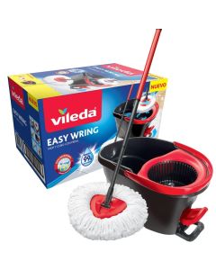 Vileda Easy Wring Spin Mop and Bucket Set with Foot Pedal Microfiber Mop Head 360 Rotation Floor Cleaning System Splash Guard Durable Bucket for Home Kitchen Tile Hardwood Cleaning