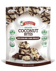 Jennies Organic Coconut Bites with Cacao Nibs and Dark Chocolate 525oz Gluten Free Peanut Free Dairy Free Non GMO