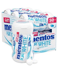 Mentos Pure White SugarFree Chewing Gum With Xylitol Sweet Mint Holiday Candy Bulk 50Piece Bottle Pack Of 6
