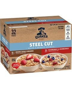 Quaker Steel Cut Quick 3Minute Oatmeal 2 Flavor Variety Pack Individual Packets 32 Count