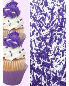 Purple and White Cake Pop Cookie Cupcake Cakes Semi-Sweet Edible Confetti Decorations Sprinkles Desert Jimmies Toppers 6oz Bag
