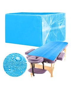 Breling 100 Pcs 315 x 71 Inch Disposable Bed Sheets Oilproof PE Film Massage Table Sheets Nonwoven Fabric Spa Waterproof Bed Cover Breathable for Beauty Salon Hotels Tattoo WaxingBlue