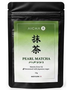AICHA Pearl Matcha Latte Premix - Sweetened Uji Matcha Powder from Kyoto Japan - Instant Hot & Iced Matcha - Single Serve 15g