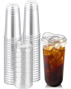 Jycnolm Round Bottom Clear Plastic Cups with Sip Lids, 50 Sets, 16 Oz Disposable Iced Coffee Cups with Strawless Lids To Go Cold Drink Cups for Smoothies, Juices, Party Catering