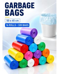320 Pcs Multicolor Trash Bags, 50 x 45 cm, 16 Rolls, Small Garbage Bags & Bin Liners for Home, Kitchen, Bathroom, Office and Waste Bins