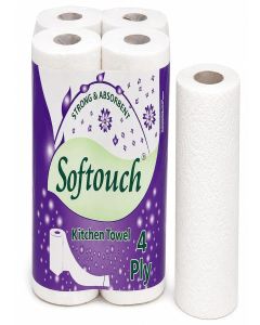 Softouch 4 Ply Kitchen Tissue Rolls / 240 Pulls 60 Kitchen Towels X 4 Rolls