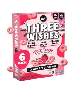 Three Wishes GrainFree Protein Breakfast Cereal 8g Protein and 3g Fiber Healthy LowSugar Breakfast Cereal Gluten Free VeganFriendly NonGMO Strawberry 6Pack