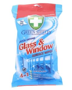 Green Shield 4-in-1 Glass & Window Cleaning Wipes 70 Large Wipes (40% Extra Free) – Streak-Free Shine, Quick Drying, Removes Grease, Smudges & Dirt, Multi Surface Cleaner for Glass, Mirrors & Windows