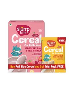 Slurrp Farm Instant Cereal for Little Ones, Ragi Rice & Strawberry with Milk, No Added Sugar, 200g + 50g Trial Pack