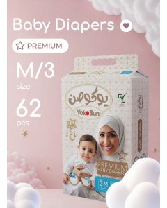 YokoSun Premium Baby Diapers, Size 3 / M (5-10 kg), 62 pcs â€“ Ultra-Soft, Hypoallergenic Nappies, Japanese Quality for Baby Skin Care, Leakproof with 12-Hour Dryness Protection